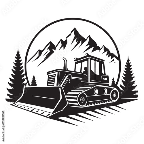 Vector illustration of a combine harvester tractor and farming machinery silhouette