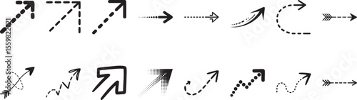 Dotted path arrows collection minimal broken line vector