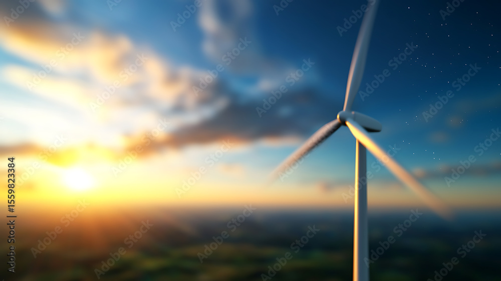 Obraz premium Renewable energy action wind turbine at sunrise nature photograph calm environment scenic viewpoint sustainable concept