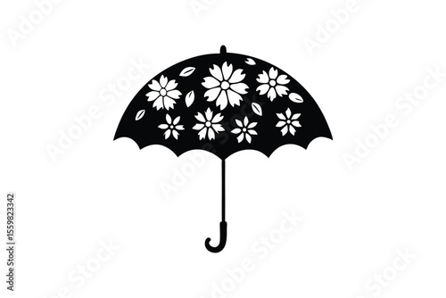 Silhouette art illustration of an umbrella with floral patterns.eps