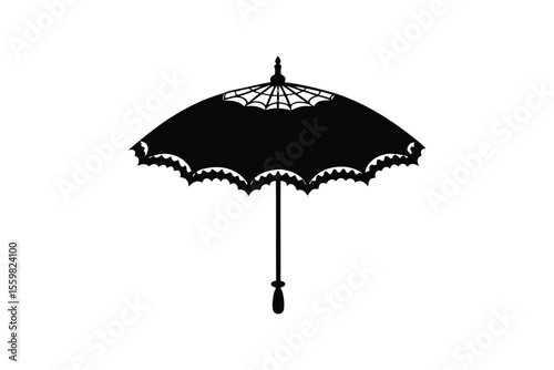 Silhouette art illustration of an elegant Victorian lace parasol umbrella.eps