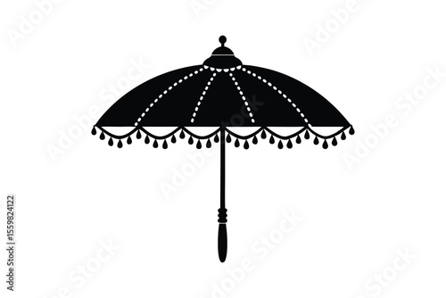 Silhouette art illustration of an Indian wedding umbrella with decorative fringe.eps