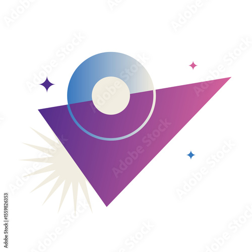 Abstract Triangle Shaped Rocket with Stars blinking, Flat Style Illustration