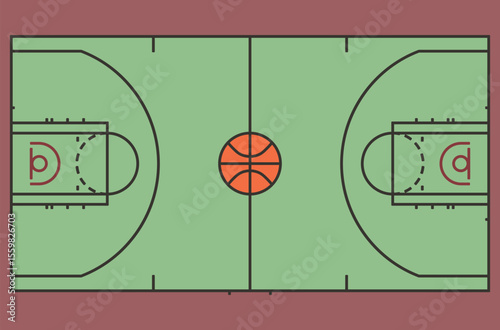 Frontal View of Basketball Court or Shopping Basket – Geometric Flat Style Illustration of Sports Field or Retail Symbol
