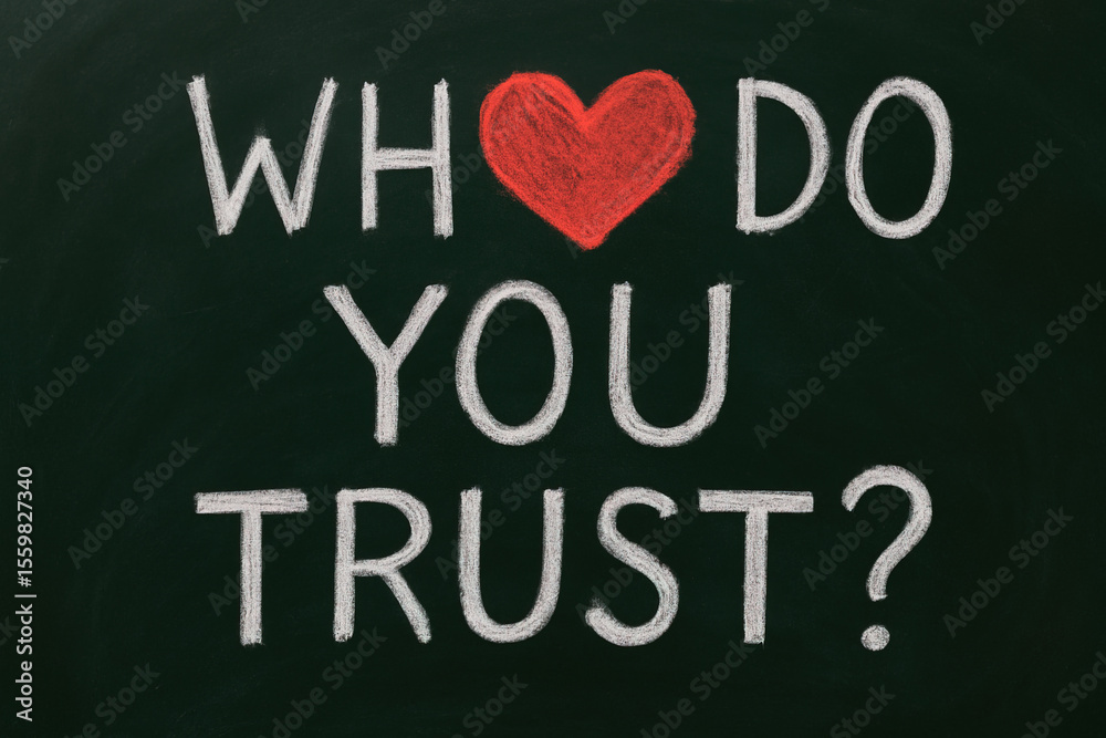 Obraz premium Chalkboard Question: Who Do You Trust? Heartfelt Love Concept