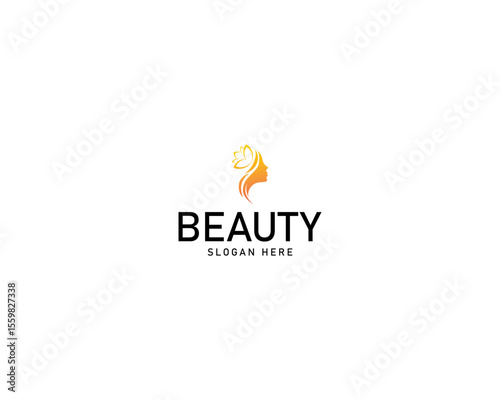Beauty salon and spa vector logo.Lotus flower with swirls and woman portrait with wavy hair.