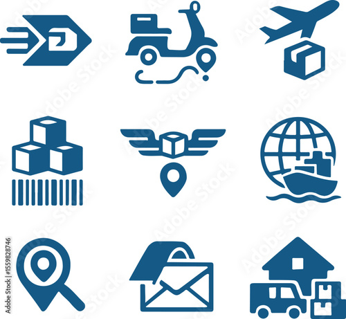 "Delivery Grid – A Silhouette Icon Set of Logistics, Motion, and Fulfillment"