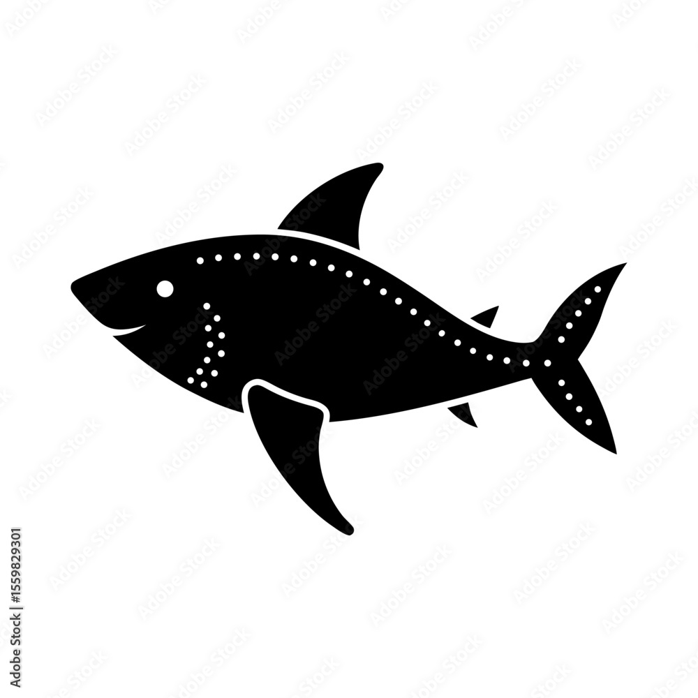 Fototapeta premium Simple Black and White Shark Illustration with Dotted Pattern on White Background