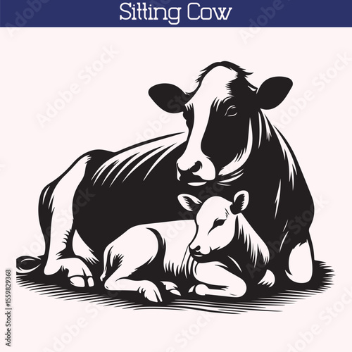 Sitting cow silhouette vector illustration isolated on a white background