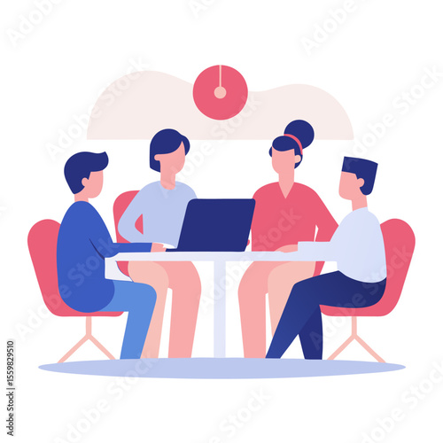Business team meeting in modern office - flat vector illustration