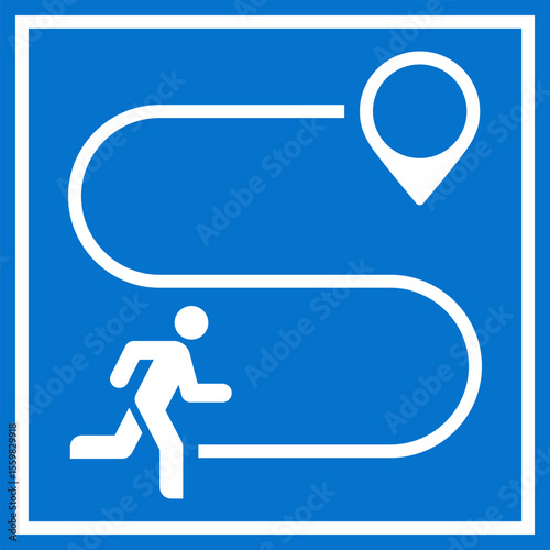 Jogging route sign. Running trail symbol. Way with point to point. Map with jogging trail.