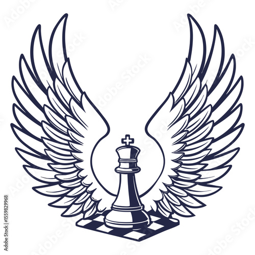 Chess king figure soaring strong with giant wings Vector