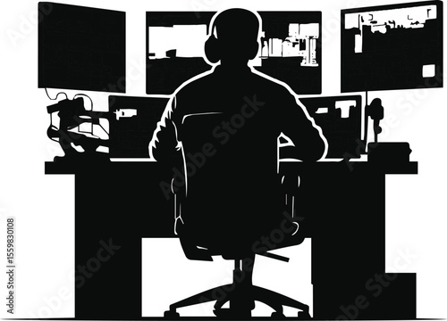 Silhouette vector illustration of people working in an office.
