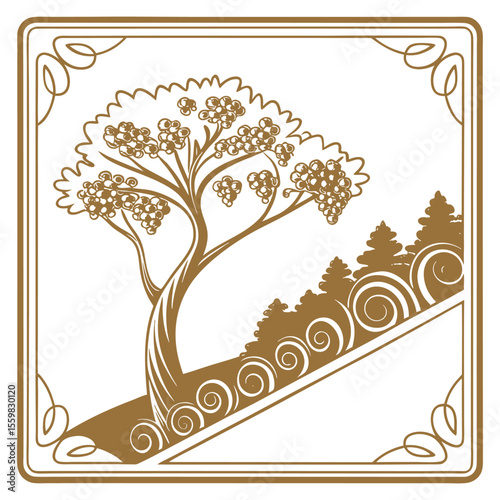 Artistic vineyard tree symbol in classic elegant style Vector