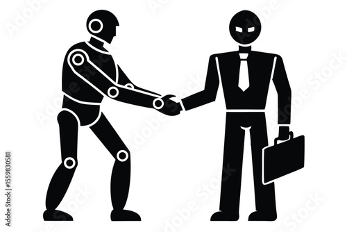 human robot handshake vector icon