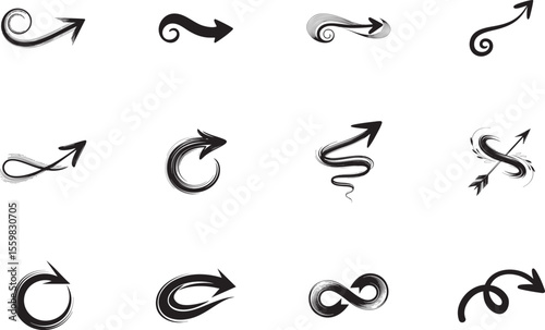 Swirly arrows collection decorative curved twist vector