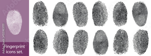 Fingerprint vector icons. Finger print id authentication symbol set.