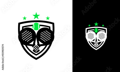 Padel badge logo. Racket symbol with shield and star concept for club or team