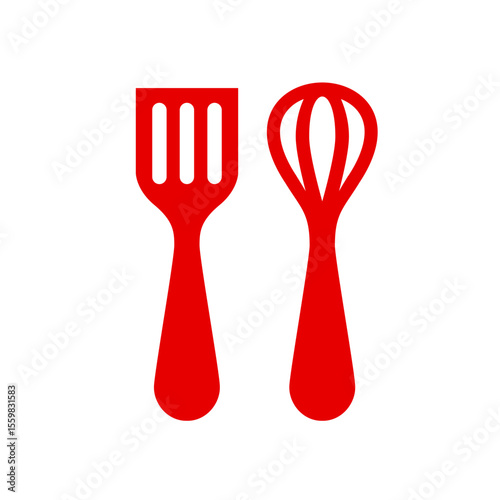 Kitchen utensils icon. Containing cutlery, spatula, frying pan, knife, spoon, fork, saucepan, bowl, plate, ladle, grater measuring spoons