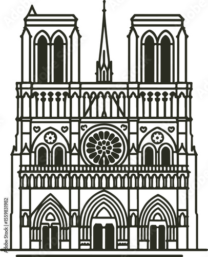 "Notre-Dame Sonata – A Line Art Celebration of Gothic Majesty and Cultural Memory"