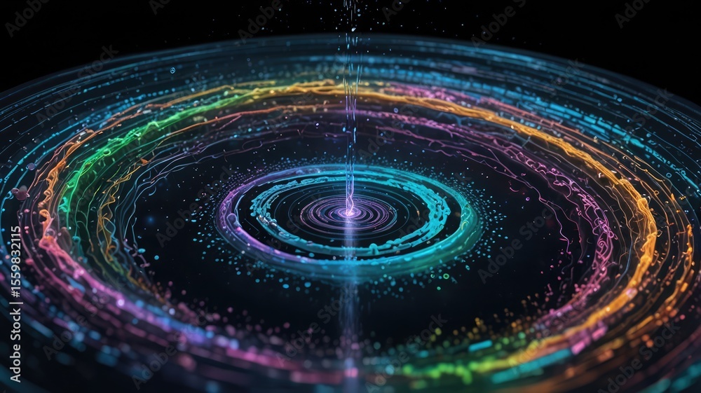 Fototapeta premium Abstract artistic representation of a vibrant, swirling galaxy with colorful rings.