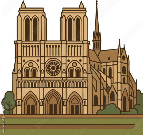 "Notre-Dame Reverie – A Line Art Tribute to Faith, Flame, and Revival"