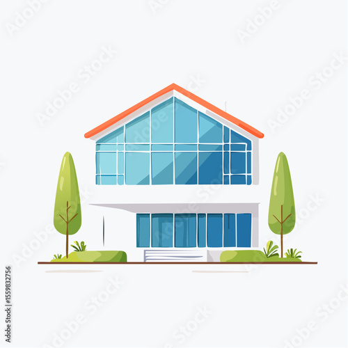 clean facade of a modern house with straight lines, large windows, and a neutral background