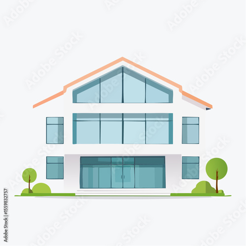 clean facade of a modern house with straight lines, large windows, and a neutral background