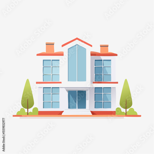 clean facade of a modern house with straight lines, large windows, and a neutral background