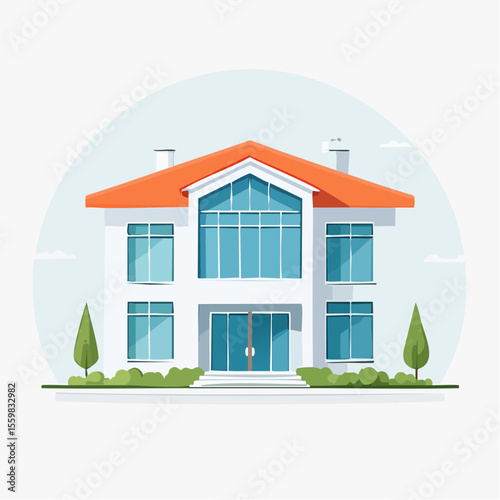 clean facade of a modern house with straight lines, large windows, and a neutral background