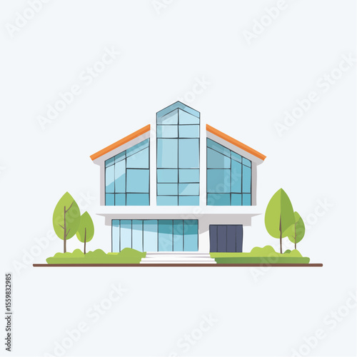clean facade of a modern house with straight lines, large windows, and a neutral background