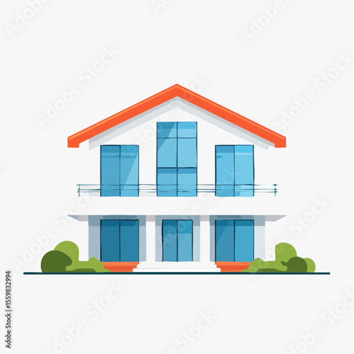 clean facade of a modern house with straight lines, large windows, and a neutral background