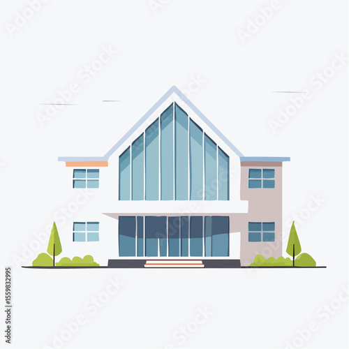 clean facade of a modern house with straight lines, large windows, and a neutral background