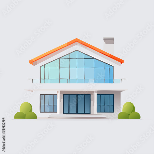 clean facade of a modern house with straight lines, large windows, and a neutral background