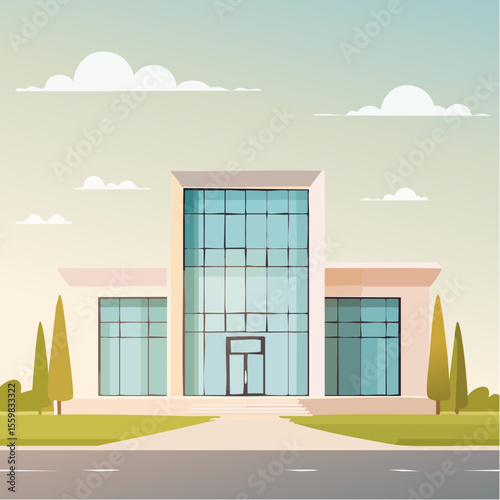 clean facade of a modern house with straight lines, large windows, and a neutral background