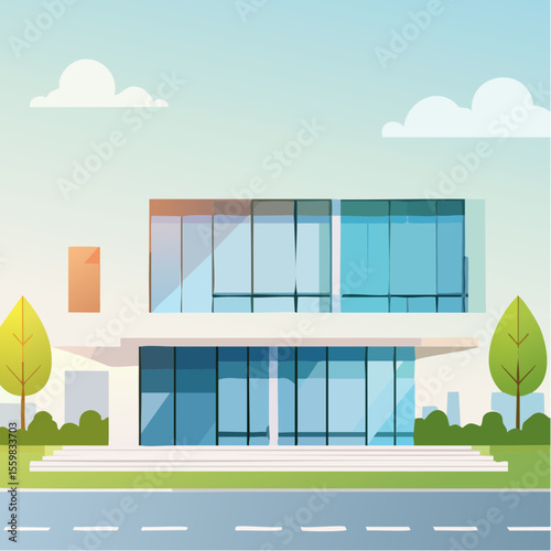 clean facade of a modern house with straight lines, large windows, and a neutral background
