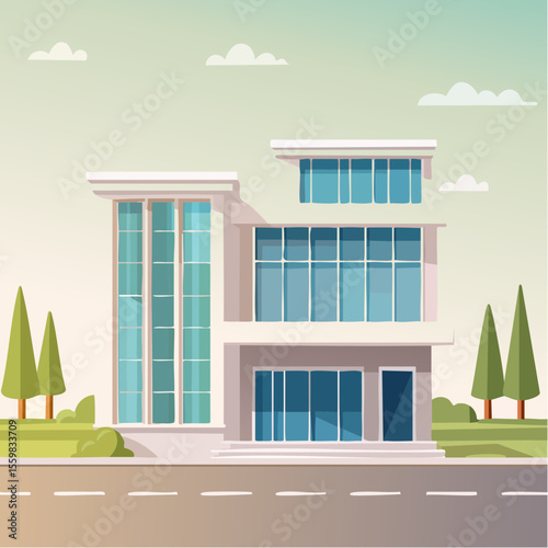 clean facade of a modern house with straight lines, large windows, and a neutral background