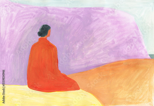 mind and meditation. watercolor illustration