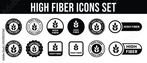 High fiber icon or High fiber label vector isolated in flat style. High fiber icon for product packaging design element. High fiber label for packaging design element.