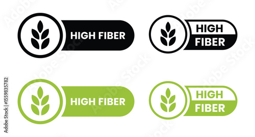 High fiber icon or High fiber label vector isolated in flat style. High fiber icon for product packaging design element. High fiber label for packaging design element.