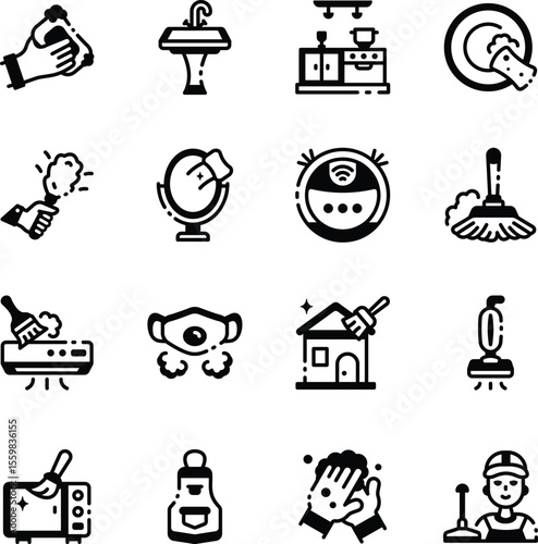Set of Housekeeping Linear Style Icons 
