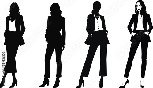 Fashionable women and businesspeople in silhouette vector illustrations
