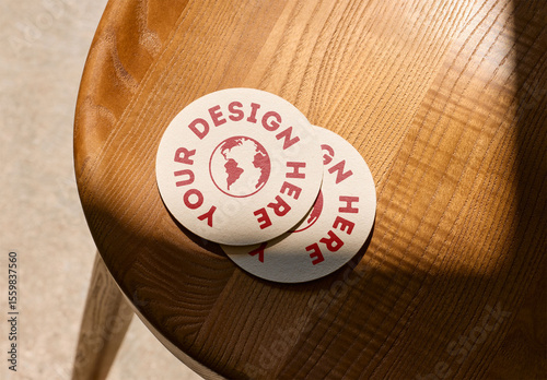 Mockup Of Customized Round Drinks Coasters On Table