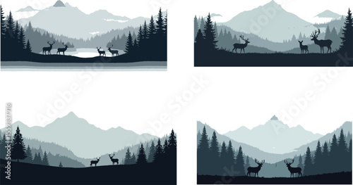 Snow-capped mountains and frosty trees define this serene winter landscape with a panoramic view of peaks under a cloudy sky