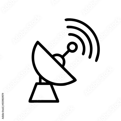 Modern vector illustration of a satellite dish in sleek design, facing upward with signal waves, symbolizing communication, broadcasting, and space technology. Isolated on white background