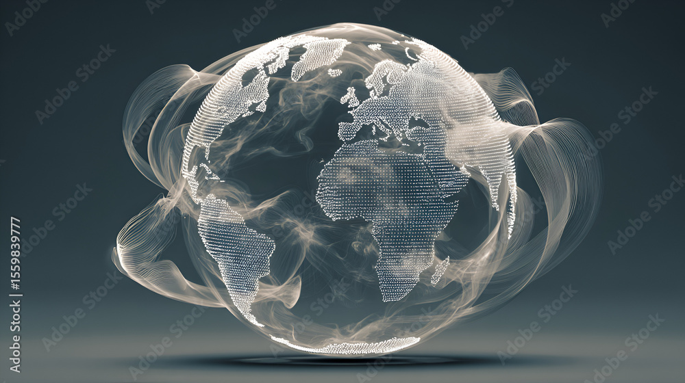 Obraz premium Digital Earth Globe with Flowing Energy Waves Global Network Concept