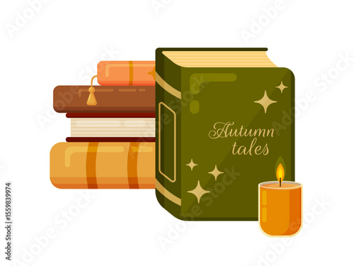 Autumn Tales Books Stack with Candle