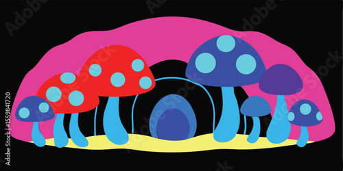 Enchanted Mushroom Grove A Whimsical Illustration of Colorful Fungi