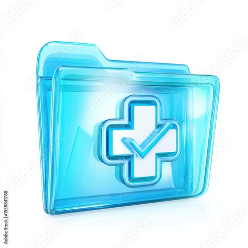 Transparent Blue Medical Folder with Check Mark Icon. AI Generative