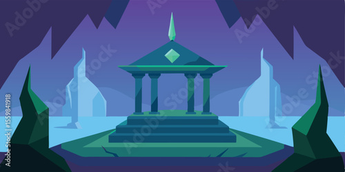 Enigmatic Crystal Cave Temple A Mystical Low-Poly Illustration